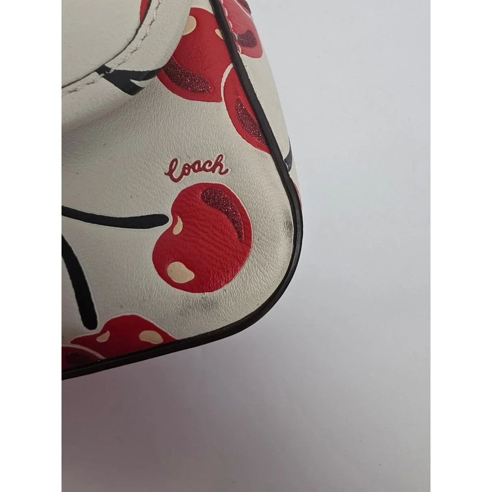 Coach Soft Tabby Shoulder Bag Cherry Print White Red CA110‎ Gold Hardware